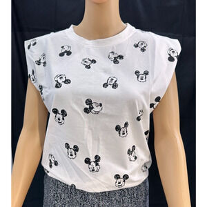 Withe Blouse with Mickey Mouse print, cotton blend, black rhinestones, s,m,l